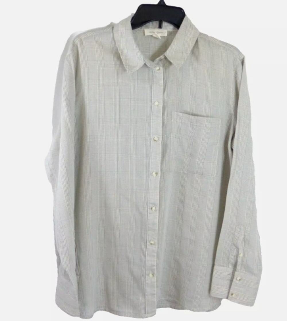 TREASURE & BOND Ivory Warden Plaid Button Up Long Sleeve Shirt Size XXL collared